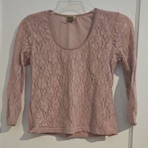 Sigrid Olsen Dusty Rose Floral Lace Scoop-Neck Long Sleeve Top Size Small Petite